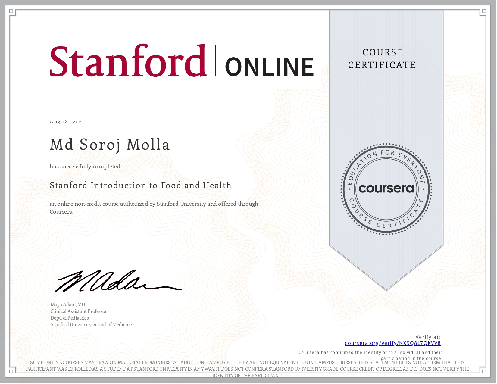 Stanford Introduction to Food and Health